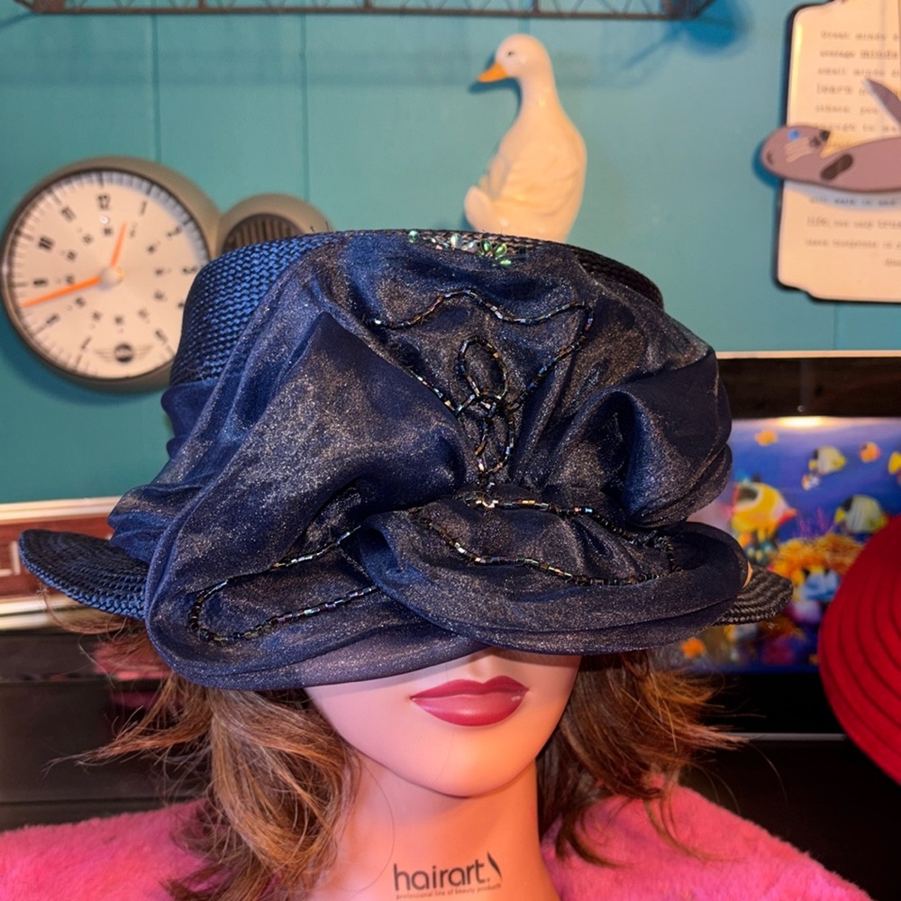 Women's Navy Dress Hat with Decorative Rosette
